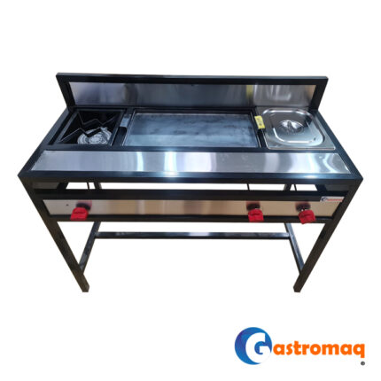 Lonchera 3 funciones. Fogón-Churrasquera-Baño María Producción a gas.