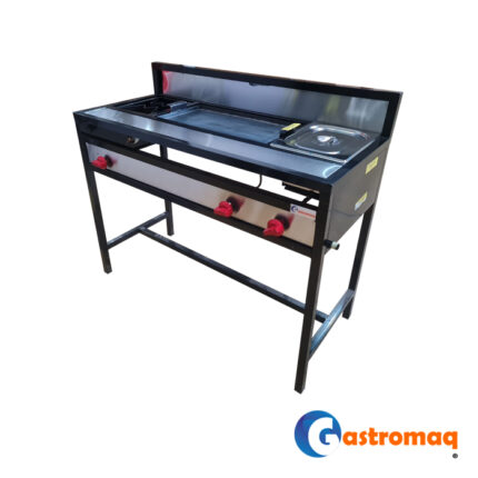 Lonchera 3 funciones. Fogón-Churrasquera-Baño María Producción a gas.