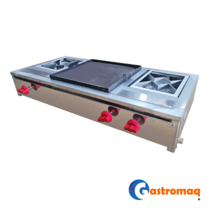 Lonchera sobremesa 3 funciones. Fogón-Churrasquera-Fogón Tamaño churrasquera: 40x40 cm. Producción a gas.