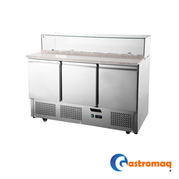 Mesón Saladette 3 Puertas Marmol Vidrio 400 lts. Gastromaq